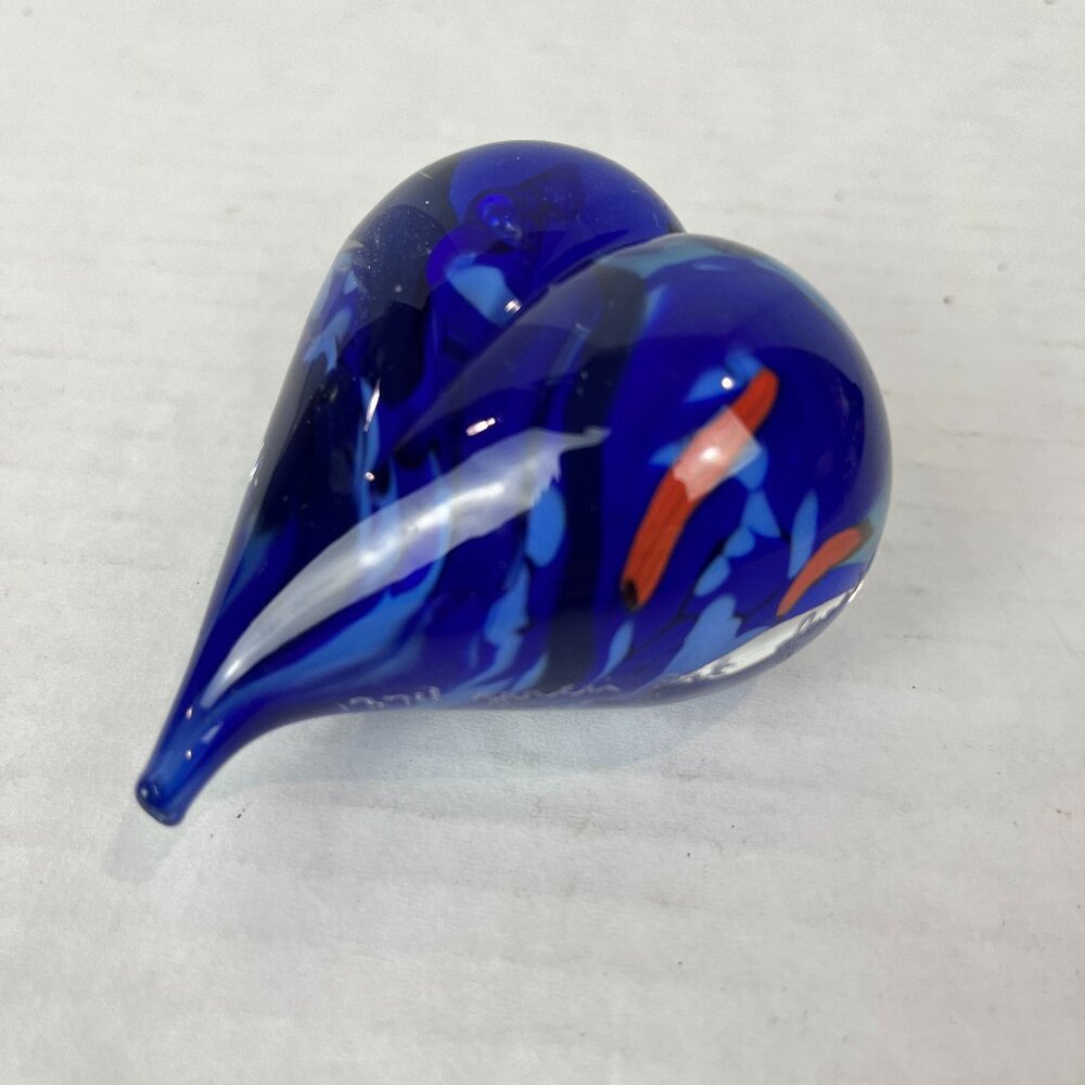 Heart shaped art glass paperweight signed Garcia 1374 '91